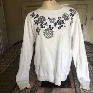 Abercrombie white fleece sweater beaded size L